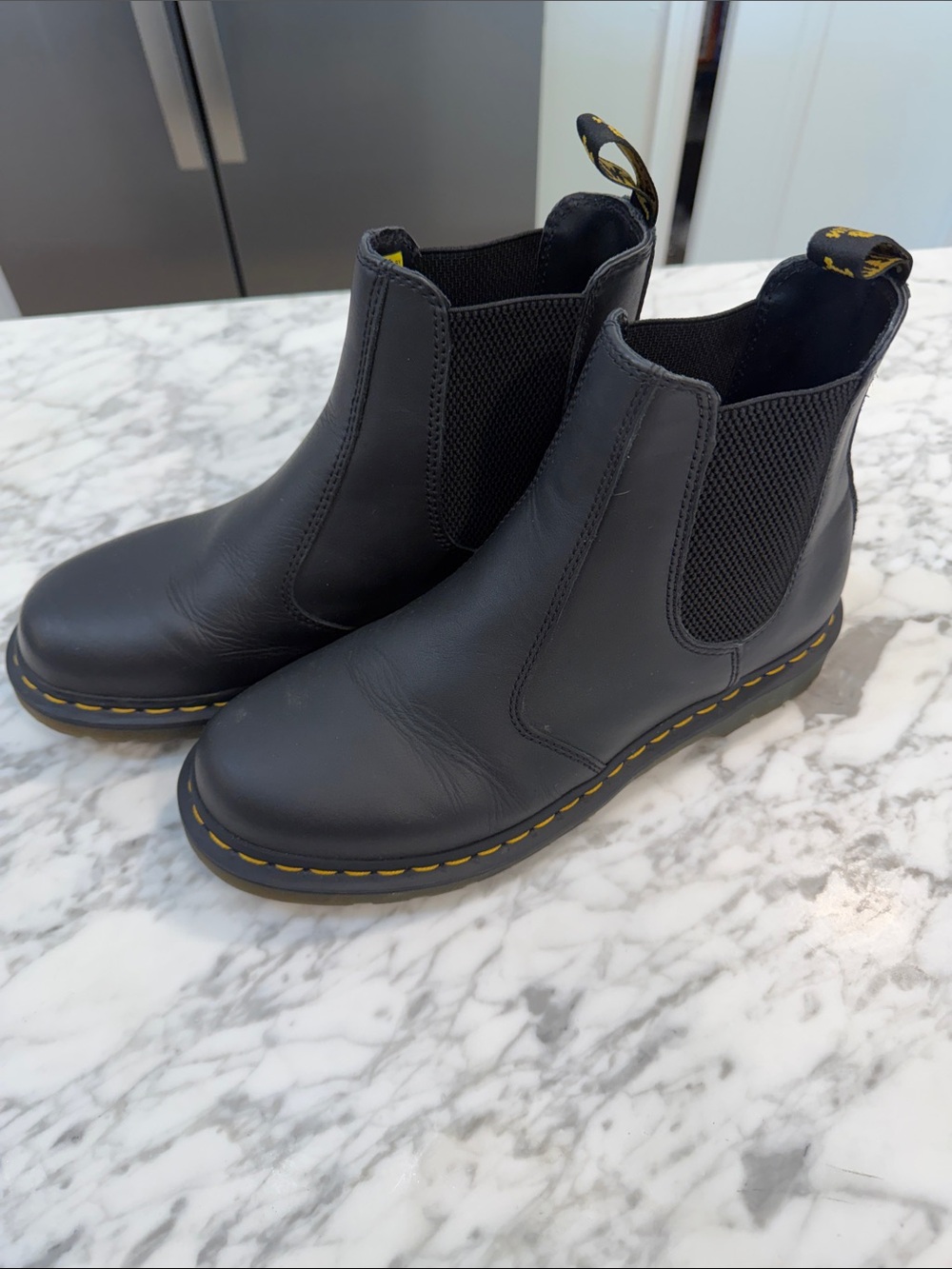 Dr. Martens Black Leather Chelsea 2976 Boots with Yellow Stitching